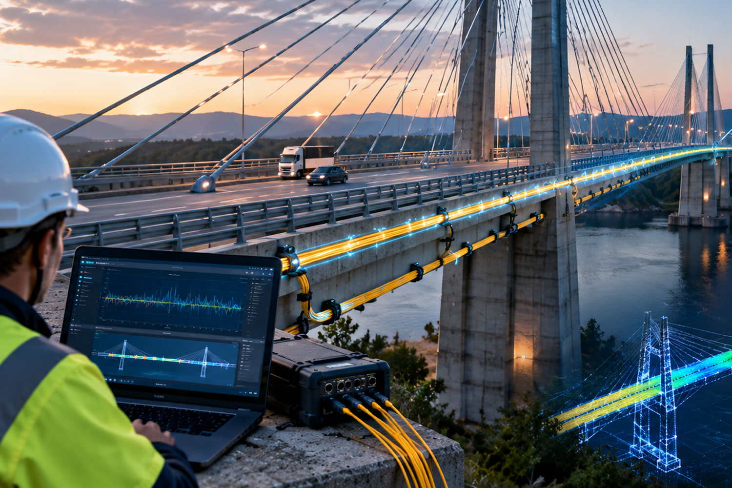 La fibra óptica de telecomunicaciones permite monitorizar deformaciones en puentes
